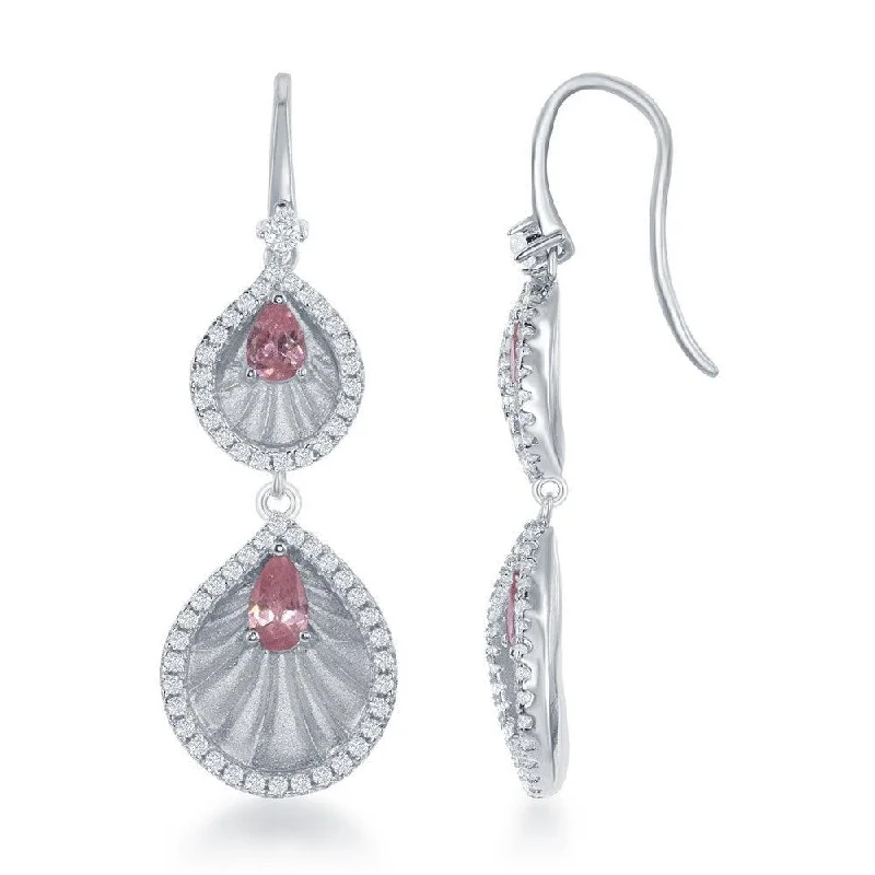 women’s diamond drop earrings-Sterling Silver Pink Double CZ Teardrop Earrings