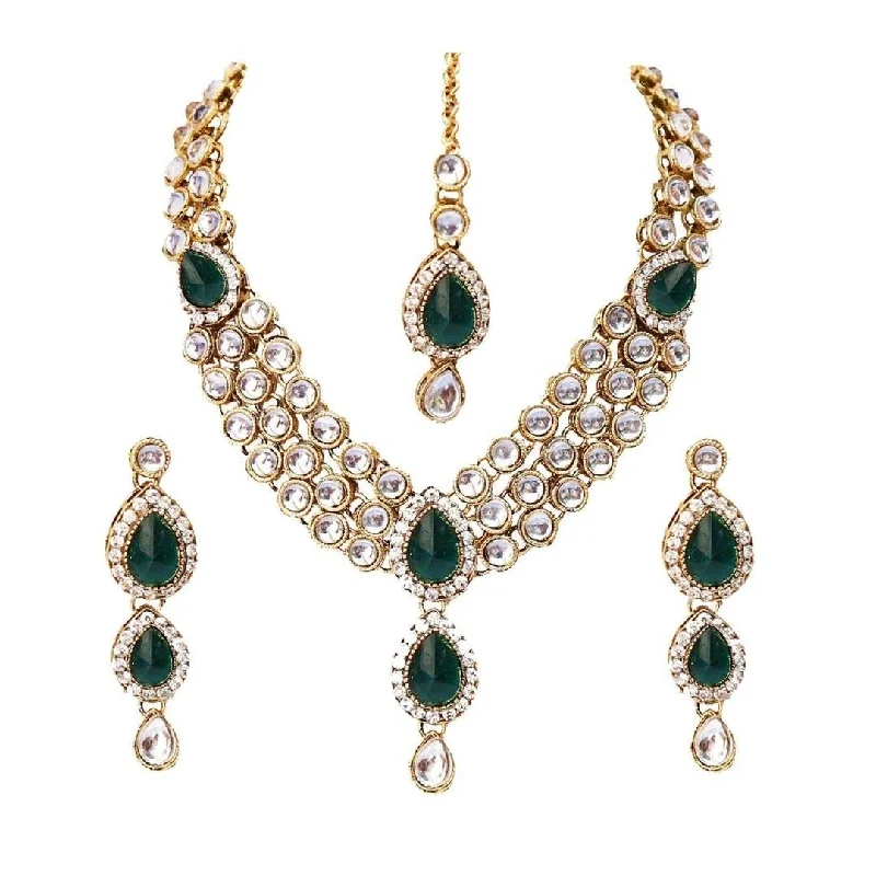 women’s charm necklace-Etnico Traditional Gold Plated Kundan Necklace Set for Women (IJ315G)