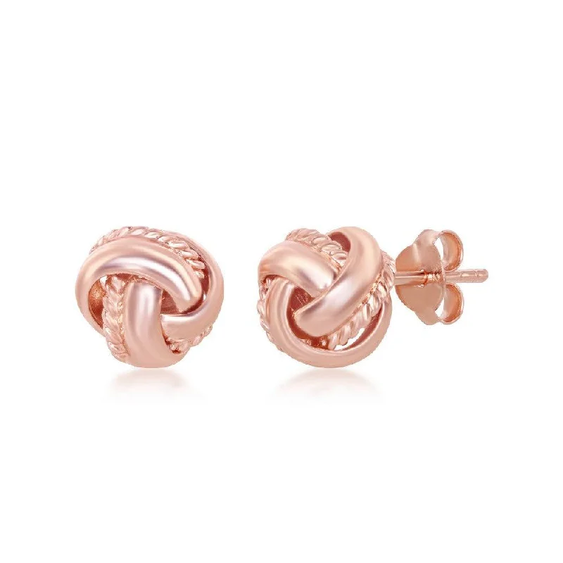 women’s trendy earrings-Sterling Silver Rose GP Rope Border Love Knot Stud Earrings