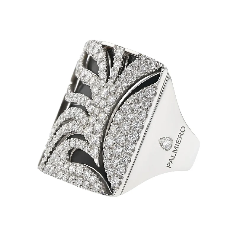 Palmiero 18K White Gold Black Enamel and Diamond Ring