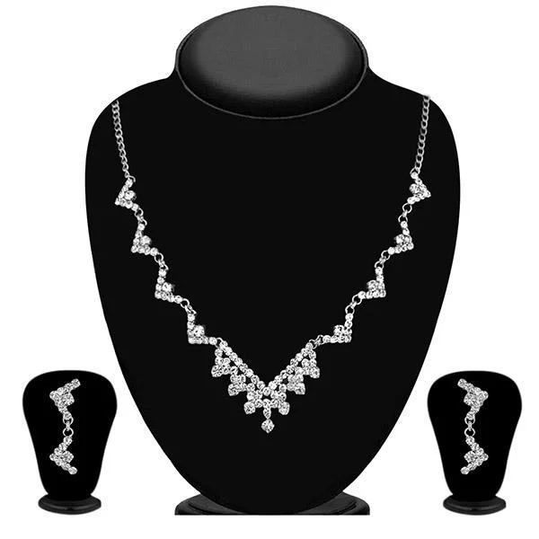 women’s boho necklace-Eugenia Austrian Stone Rhodium Plated Necklace Set - 1104301