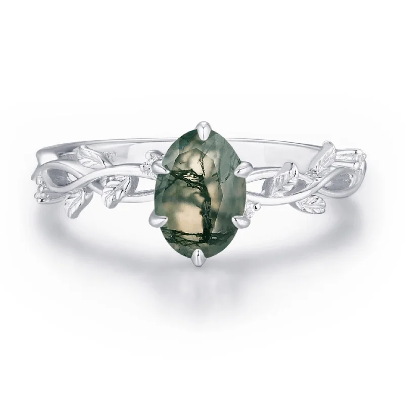 women’s engagement ring set-Everlasting Oval Cut Moss Agate Ring©