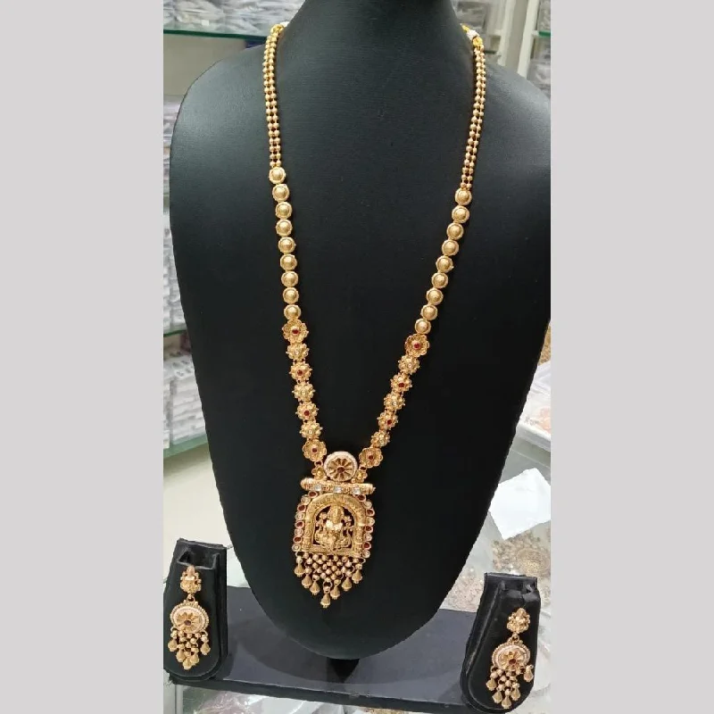 women’s elegant necklace-Manisha Jewellery Gold Plated Pota Stone And Meenakari Long Necklace Set