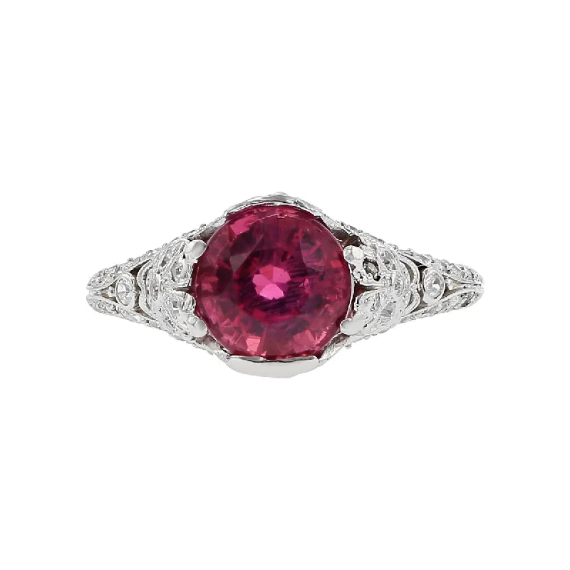 Art Deco Platinum Pink Tourmaline and Diamond Ring