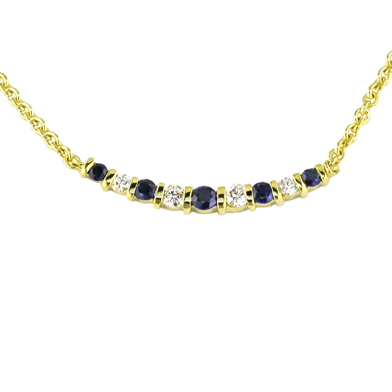 women’s snake chain necklace-Sapphire and Diamond Crescent Bar Necklace