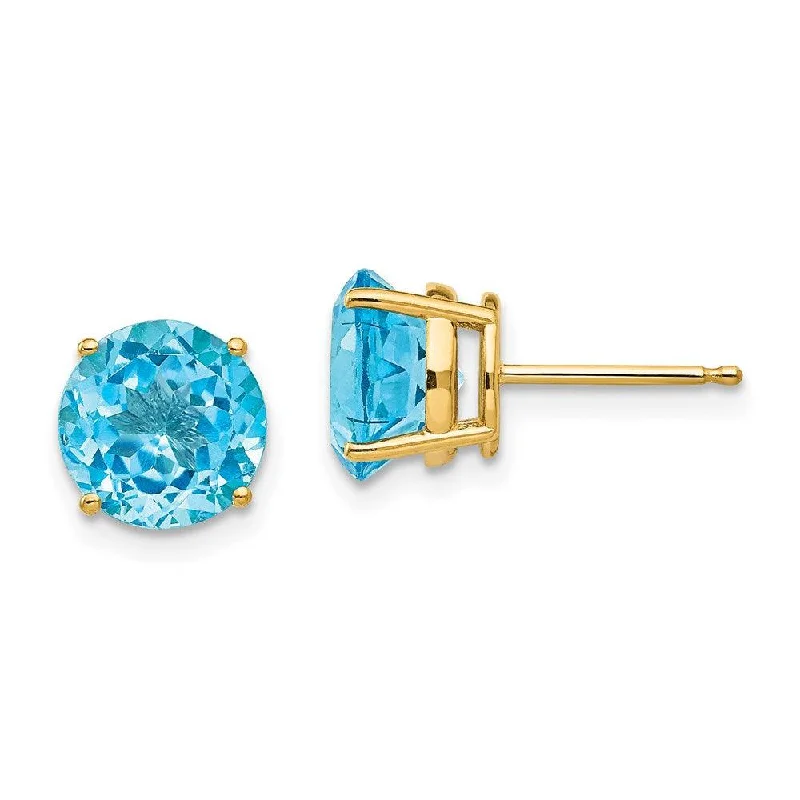 women’s gold drop earrings-14k 8mm Blue Topaz Post Earrings