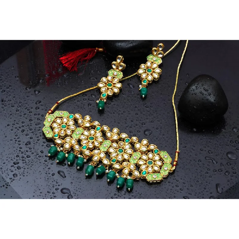 women’s designer gold necklace-Darshana Jewels Gold Plated Kundan Stone Choker Necklace Set