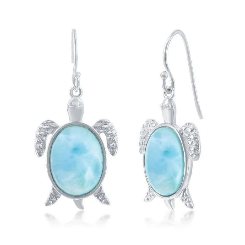 women’s tassel earrings-Sterling Silver Larimar Turtle Earrings