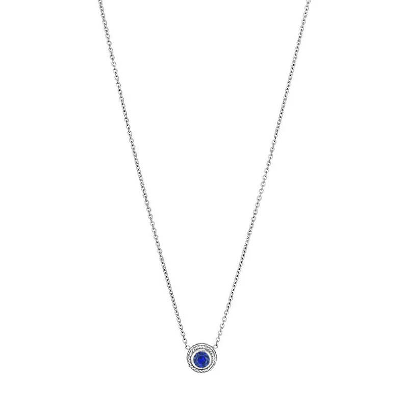 women’s pearl drop necklace-Round Blue Sapphire Bezel Pendant Necklace