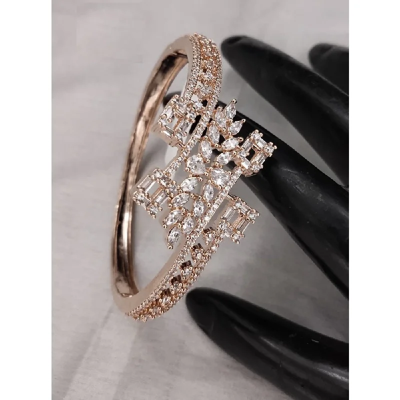 women’s platinum diamond engagement rings-women’s sterling silver bracelet-Akruti Collection Rose Gold Plated AD Openable Bangle