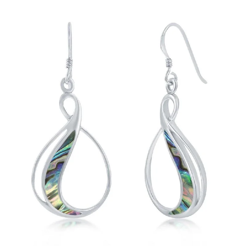 women’s silver hoop earrings-Sterling Silver Pear Shaped Abalone Earrings