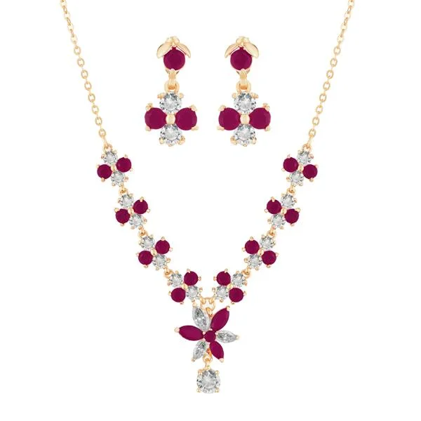 women’s adjustable chain necklace-Suhagan Ruby And AD Stone Gold Plated Necklace Set - FBE0027B