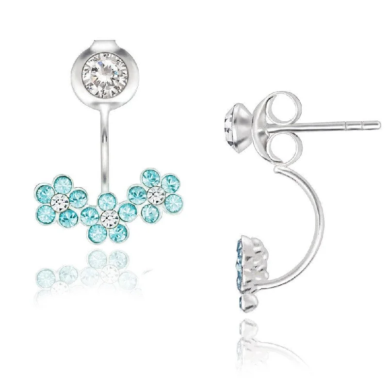 women’s vintage drop earrings-Sterling Silver Blue Aquamarine Flower Back Earrings