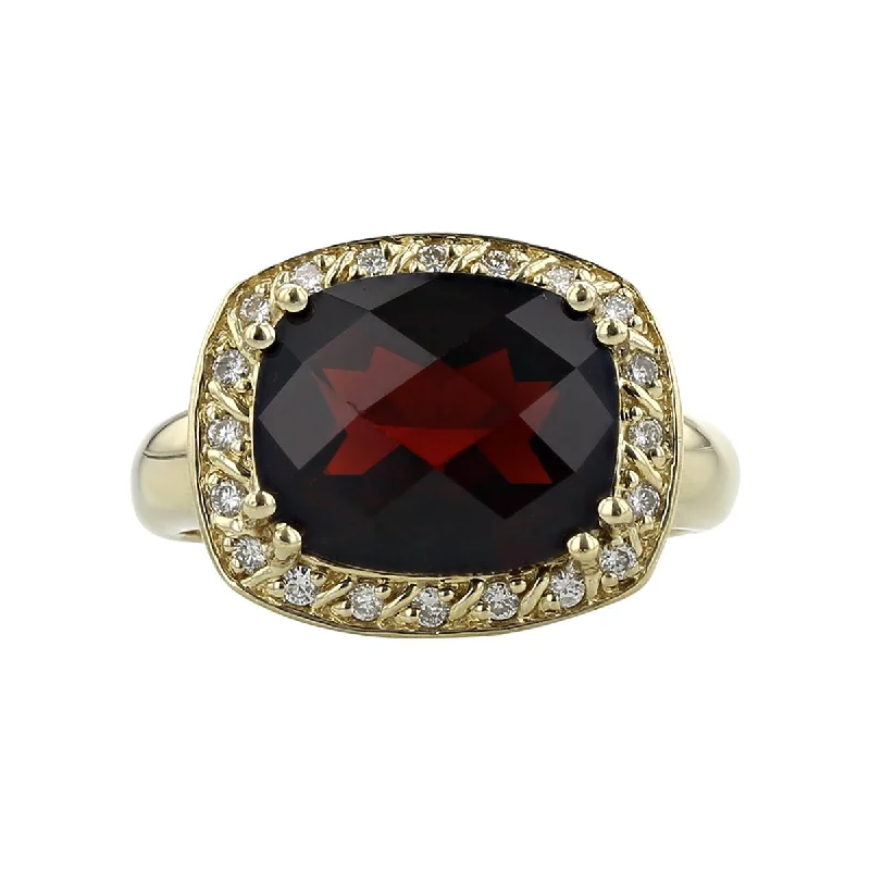 14K Gold Cushion-Cut Garnet and Diamond Ring