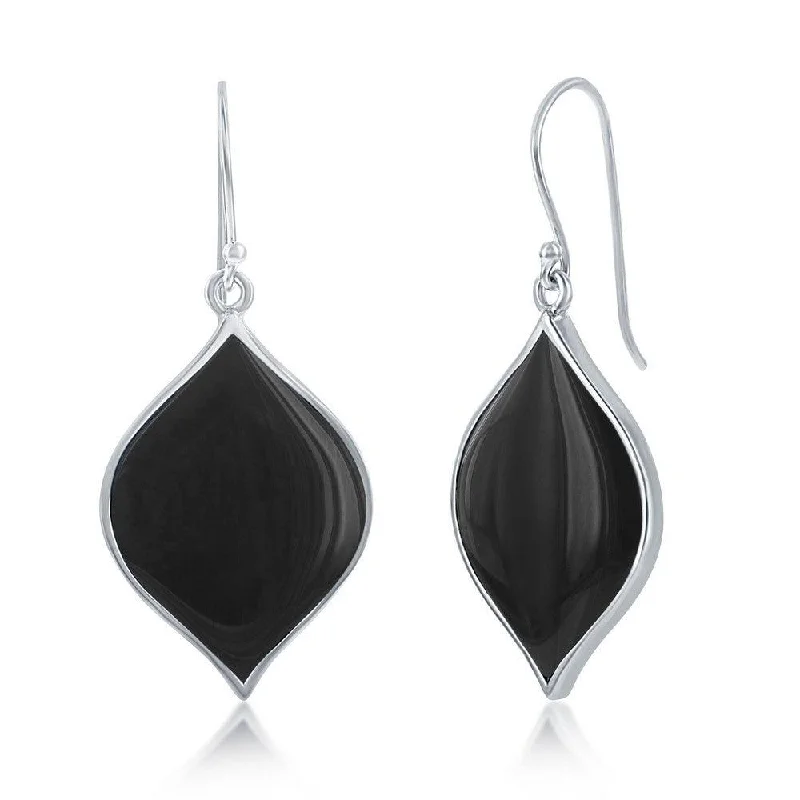 women’s luxury hoop earrings-Sterling Silver Black Agate Marquise Shape Earrings