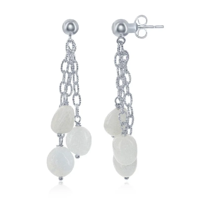 women’s sterling silver teardrop earrings-Sterling Silver Triple Aquamarine Nugget Earrings