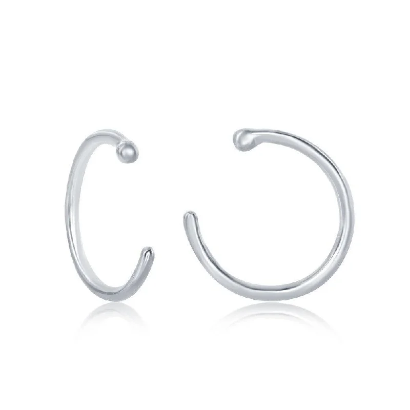 women’s pearl hoop earrings-Sterling Silver Bead Mini Open Hoop Cuff Earrings