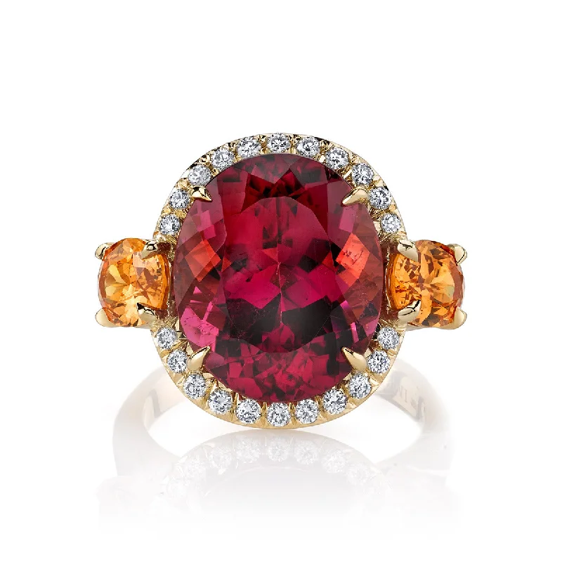 Pink Tourmaline, Orange Spessartite and Diamond Ring