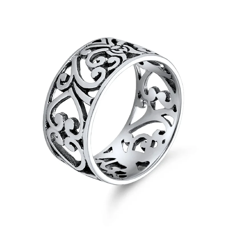 women’s minimalist ring-Boho Fashion Sterling Silver Ring with Open Swirl Filigree Design