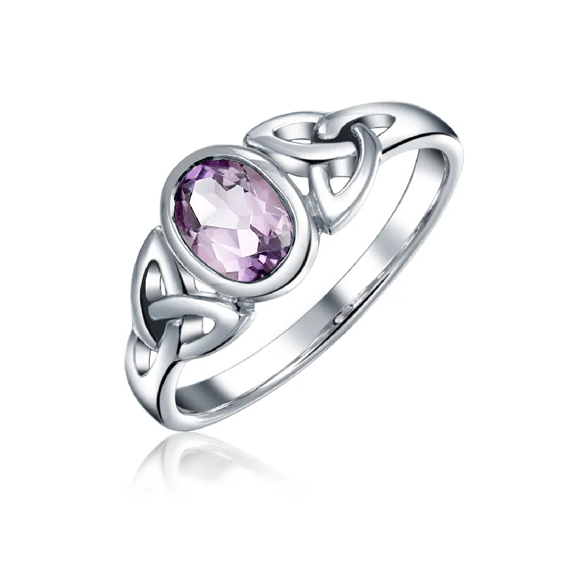 women’s halo ring-Birthstone Gemstone Silver Ring with Moonstone and Amethyst for BFF or Sorority Sister