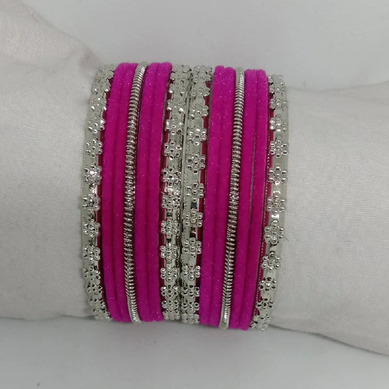 women’s engagement rings-women’s gold bracelet-Shree Asha Bangles 14 Pieces in single bangle and Pack Of 12 Hot Pink Color bangles Set