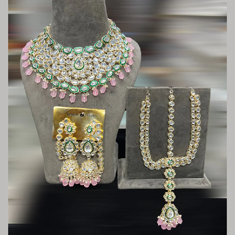 women’s diamond tennis necklace-Hira Collections Gold Plated Kundan Stone And Pearls Choker Necklace Set