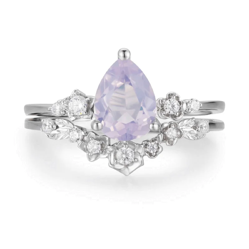 women’s heart-shaped diamond ring-Floral Symphony Lavender Amethyst Ring Set