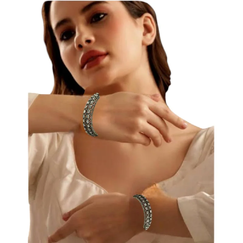 women’s princess diamond engagement rings-women’s moonstone bracelet-Amity Arts Oxidised Plated Austrian Stone Bangle (4 Piece)