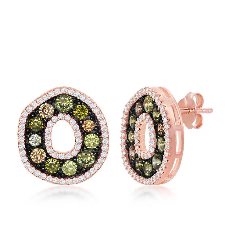 women’s silver hoop earrings-Sterling Silver Rose Gold Round Multicolor Earrings