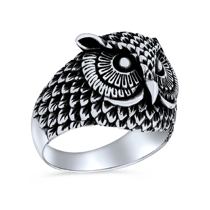 women’s cushion cut diamond ring-Mens Silver Ring: Oxidized .925 Sterling Silver Night Owl Band for Men