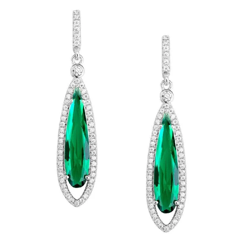 women’s long earrings-Sterling Silver Teardrop Dark Green CZ Earrings