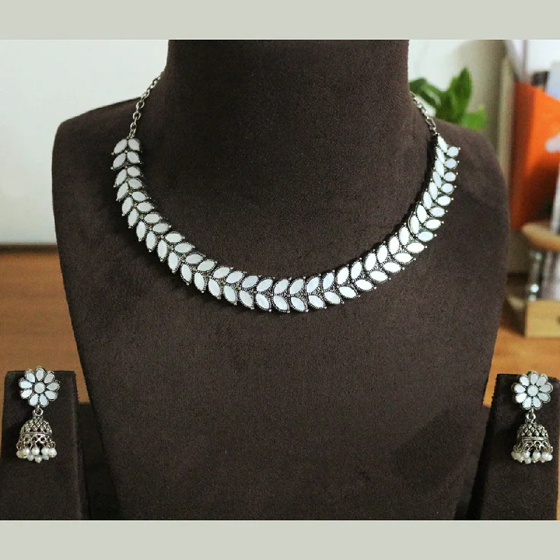 women’s diamond heart necklace-H K Fashion Oxidised Plated Mother Of Pearls Necklace Set