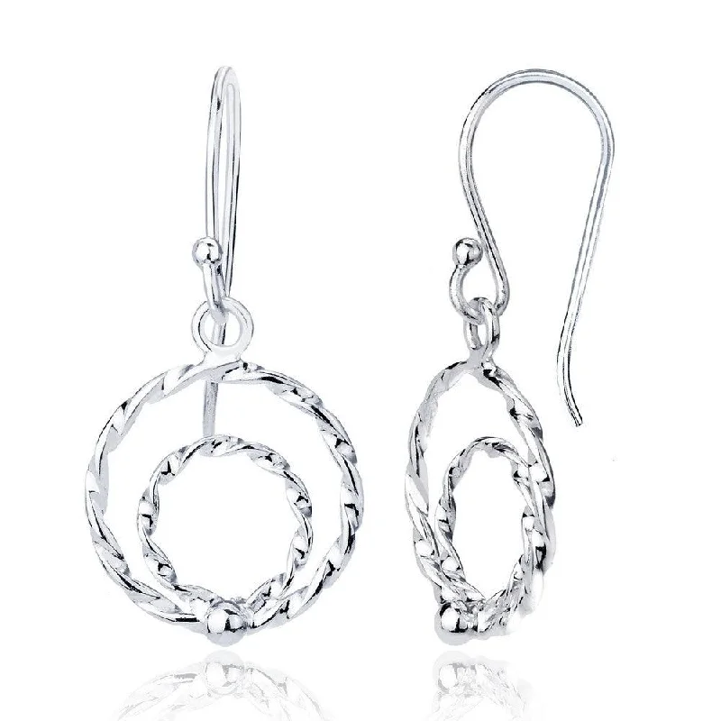 women’s flower earrings-Sterling Silver Double Open Circle Dangling Earrings