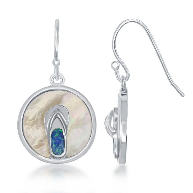 women’s glamorous earrings-Sterling Silver Blue Inlay Opal Flip Flop Earrings