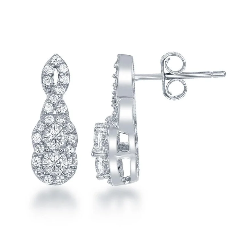 women’s statement drop earrings-Sterling Silver Twisted Round Two Stone CZ Earrings