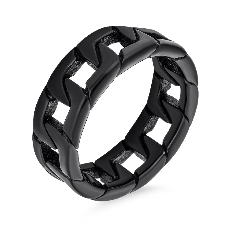 women’s classic ring-Mens Stainless Steel Biker Jewelry Black Cuban Chain Ring Band Gothic Style