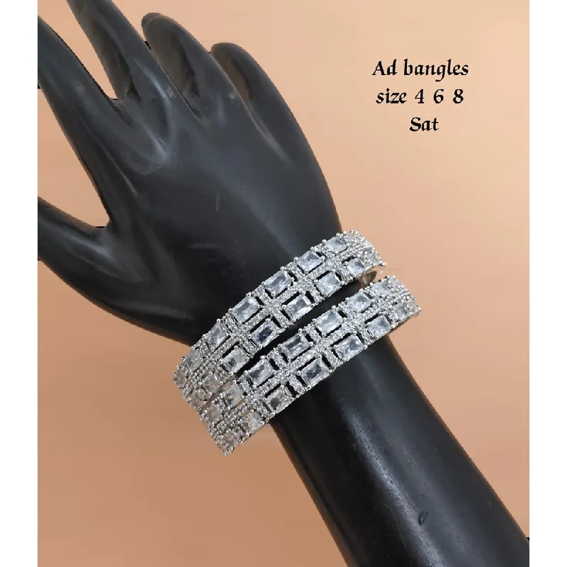 women’s round cut engagement rings-women’s luxurious bracelet-Akruti Collection Silver Plated AD Bangles Set