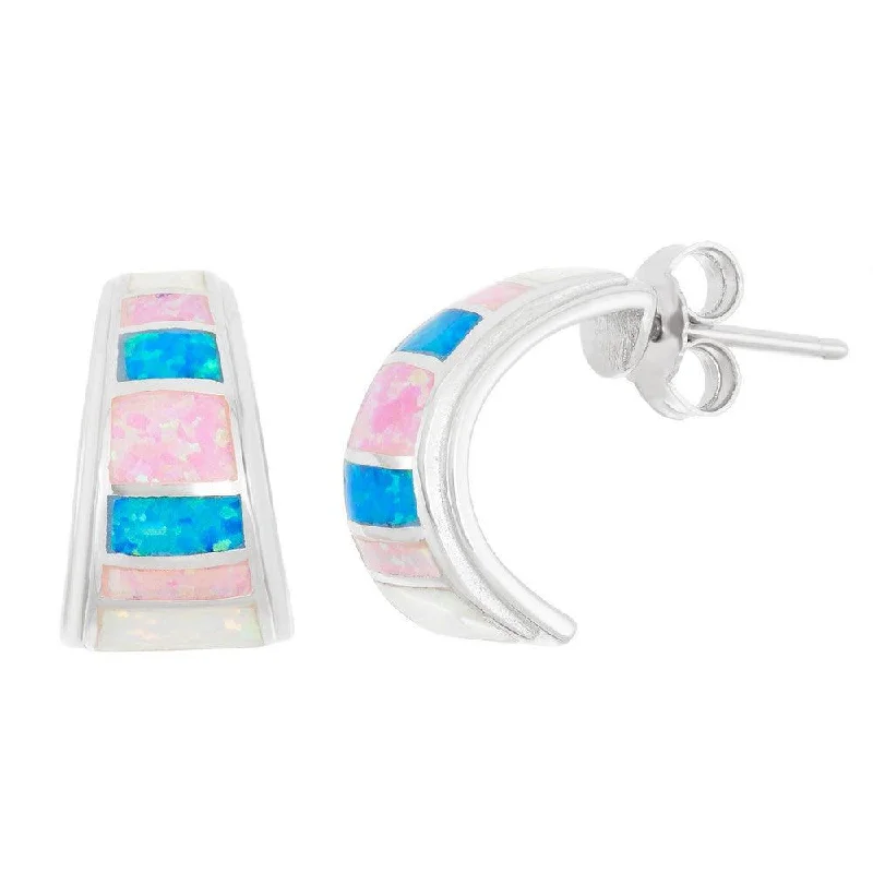 women’s gold stud earrings-Sterling Silver Multicolor Opal Half Hoop Earrings