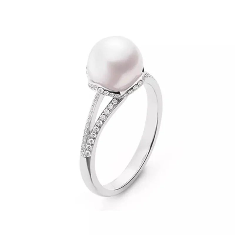 Akoya Cultured Pearl and Diamond Ring