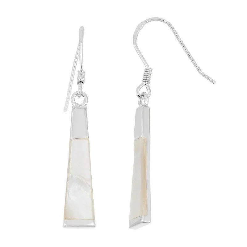 women’s infinity earrings-Sterling Silver White MOP Long Thin Earrings