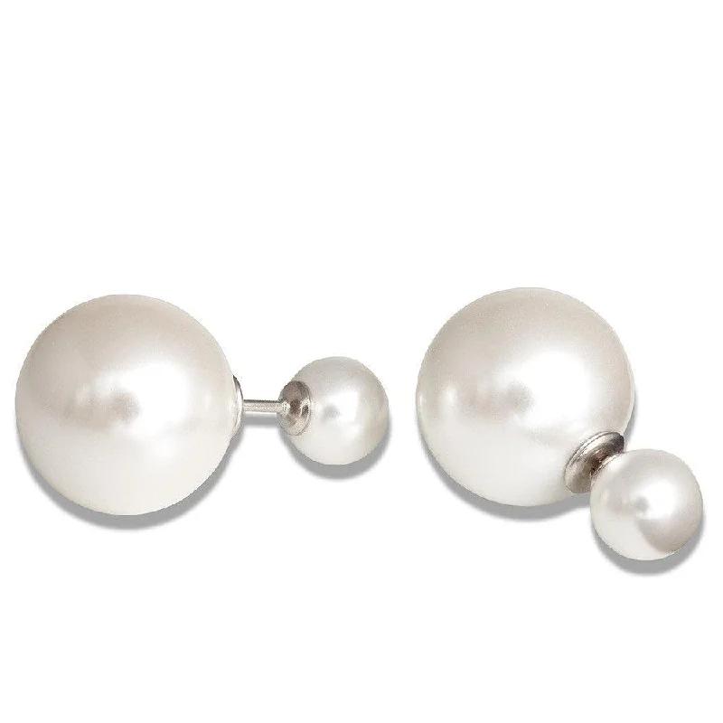 women’s statement earrings-Sterling Silver Simulated White Pearl Earrings