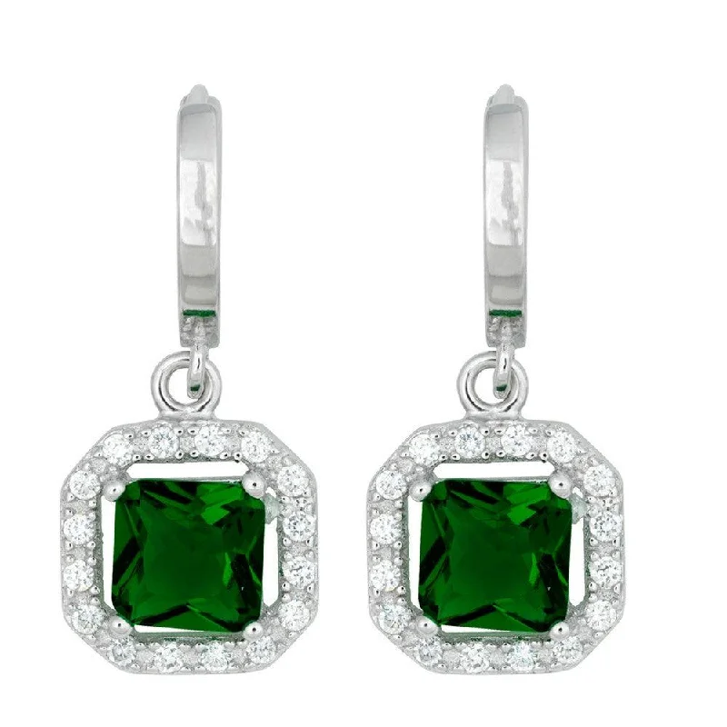 women’s silver hoop earrings-Sterling Silver Dangling Green CZ Pave Earrings