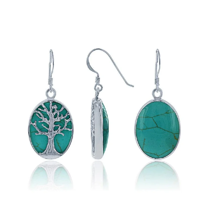 women’s square earrings-Sterling Silver Green Turquoise with Tree Earrings