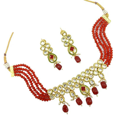 women’s heart-shaped necklace-Darshana Jewels Gold Plated Kundan Stone And Pearl Choker Necklace Set