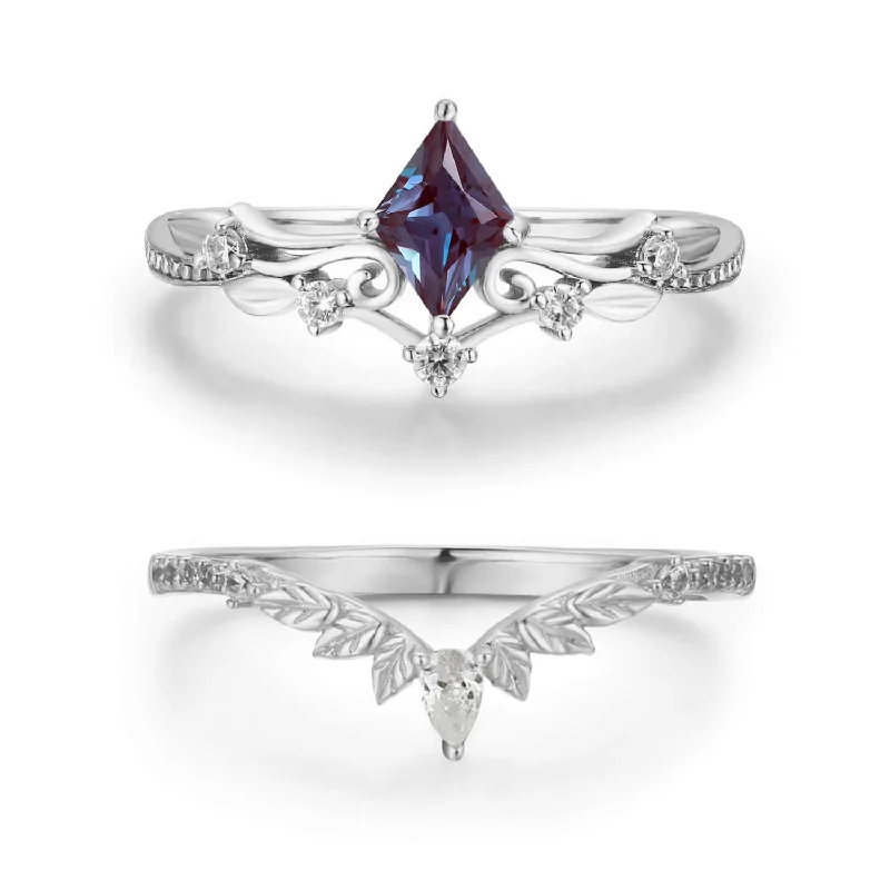 women’s sapphire engagement ring-Woodland and Victorian Lace Alexandrite© Ring Set