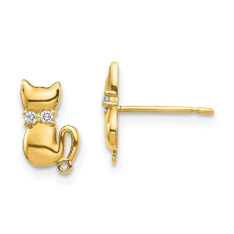 women’s silver dangly earrings-14K Sitting Cat CZ Bowtie Stud Earrings