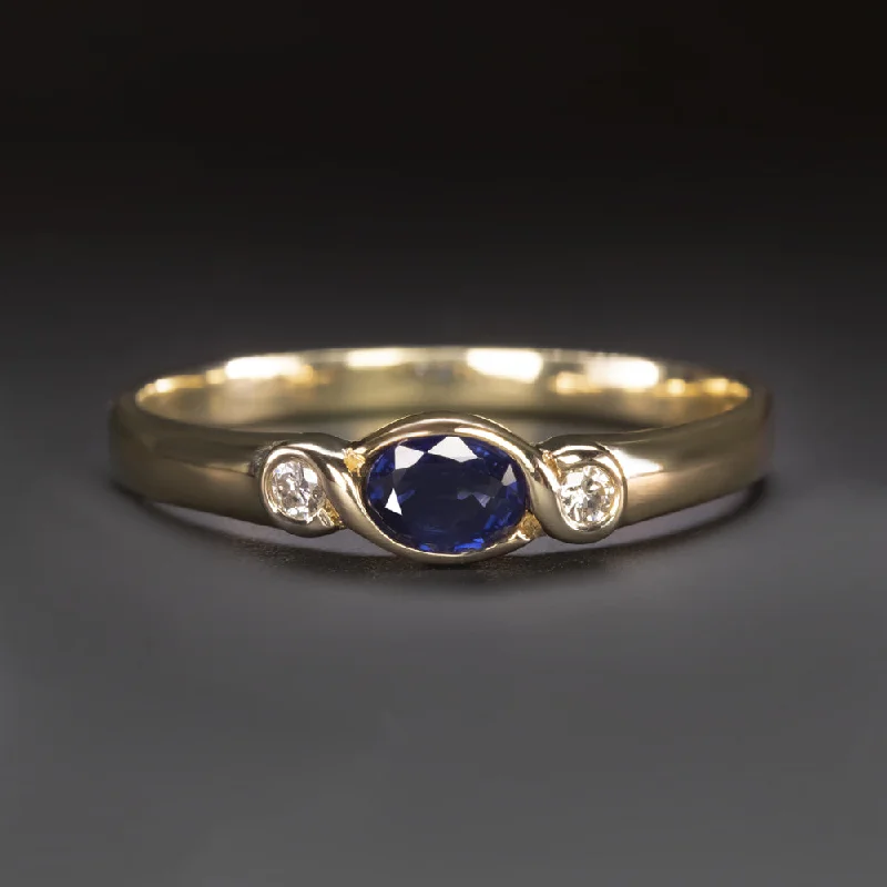 SAPPHIRE DIAMOND RING 0.66ct EAST WEST OVAL SHAPE 14k YELLOW GOLD BEZEL NATURAL