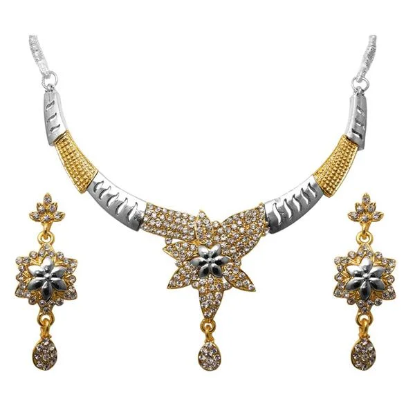 women’s pearl cluster necklace-Kriaa Austrian Stone 2 Tone Necklace Set