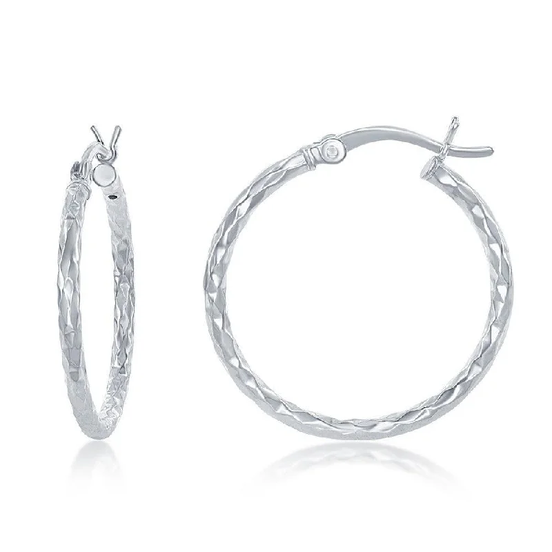 women’s sapphire drop earrings-Sterling Silver Diamond Cut Hoop Earrings, 25 mm