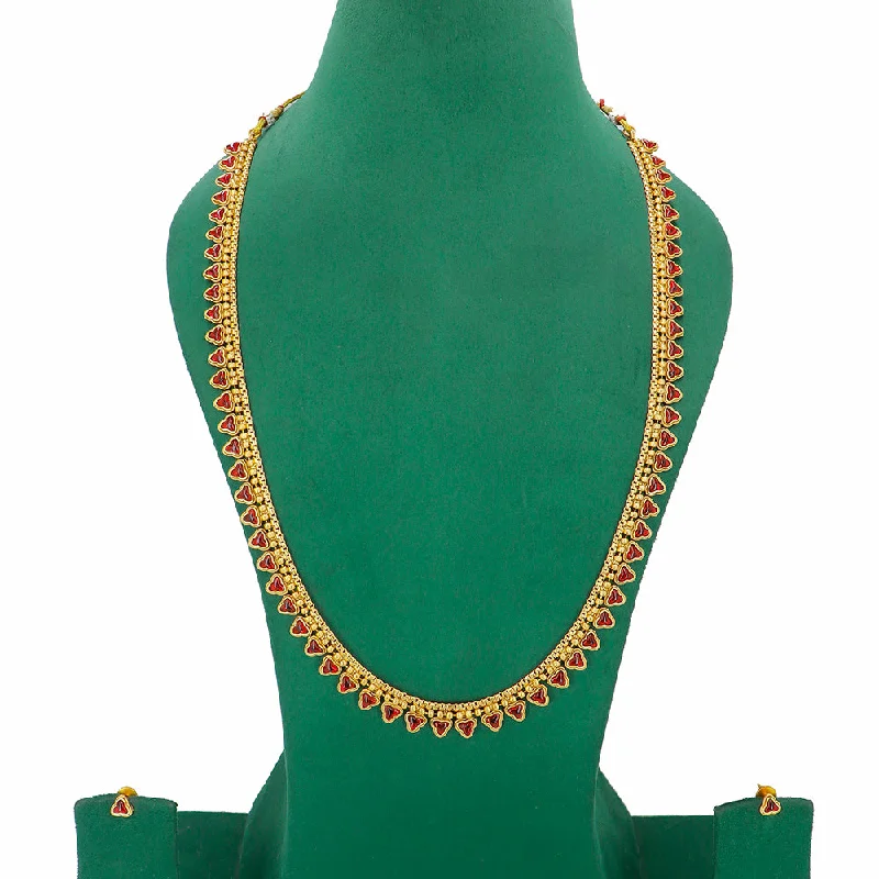 women’s heart-shaped necklace-Mahavir Gold Plated Kundan Stone Long Necklace